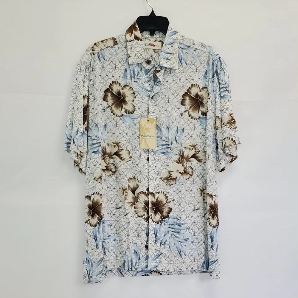Caribbean Roundtree & Yorke Men's Hawaiian Tropical Resort Beach Button-Up Shirt